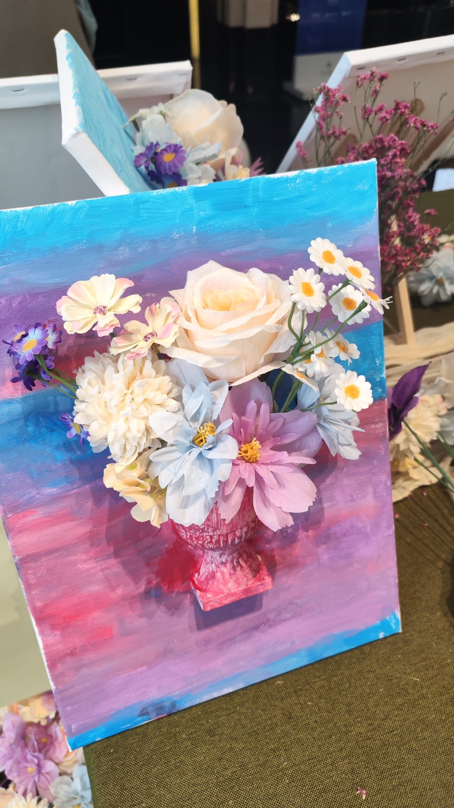 油画半瓶插花 现场图