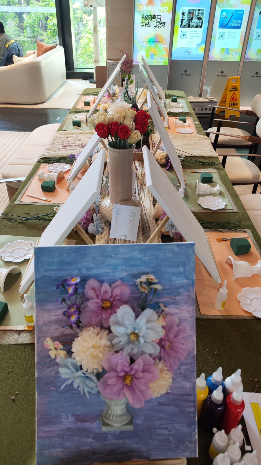 油画半瓶插花